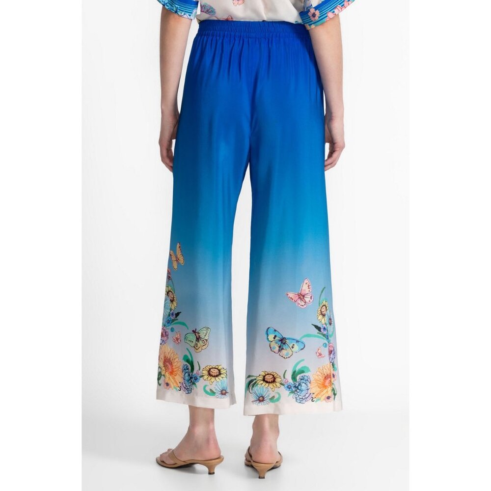 Johnny Was Yasmin Cropped Easy Pant Blue Butterfly Silk Size Small NWT $265 - Picture 3 of 12